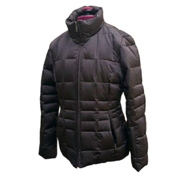 Calvin Klein Down Puffer Faux Fur Lining Mock Neck Coat Chocolate Brown Sz S - Picture 1 of 8